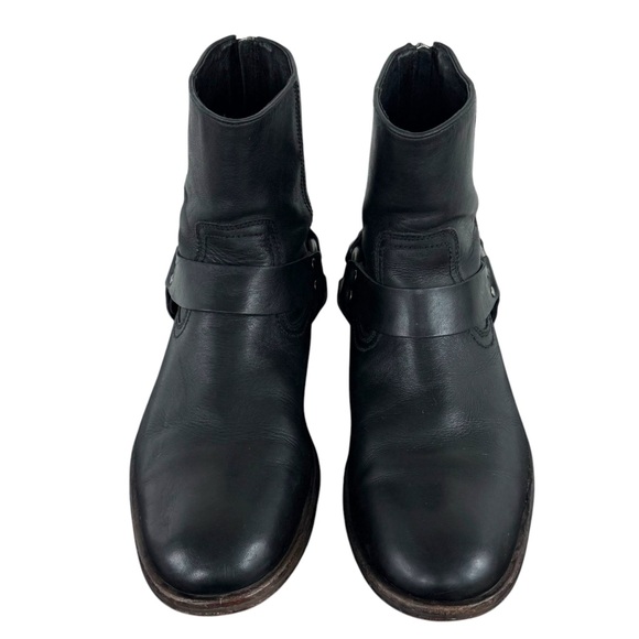 Men's Frye Phillip Harness Short Leather Boots Black Moto Ankle Zipper | Sz 8.5 - Picture 3 of 9
